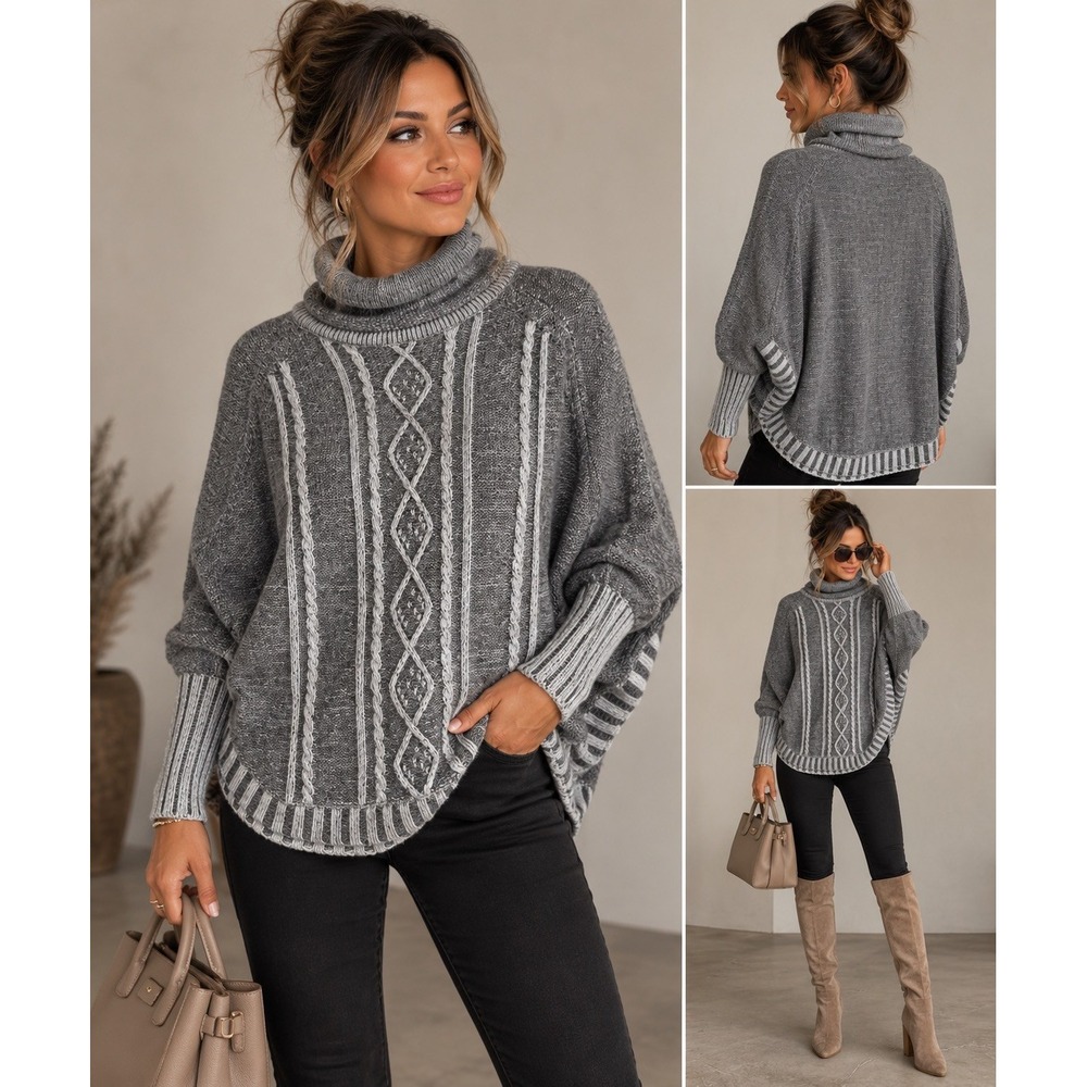Yoon  Womens XS/S Cable Knit Blend Cashmere Wool Poncho Cowl Neck Equestrian